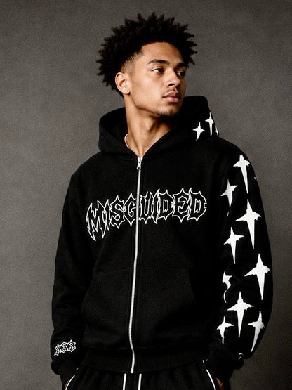MISGUIDED STAR PUFF PRINT ZIP HOODIE