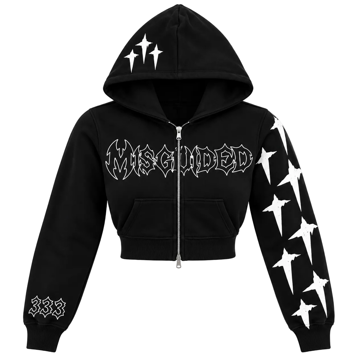 WOMENS MISGUIDED CROPPED ZIP UP HOODIE [BLACK]