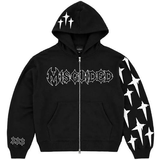 MISGUIDED STAR PUFF PRINT ZIP HOODIE